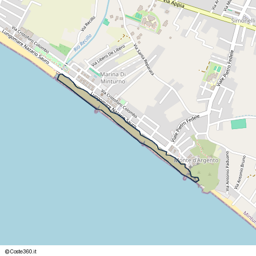 Posizione della spiaggia Spiaggia nei pressi di Lungomare Nazario Sauro, Minturno, 04028