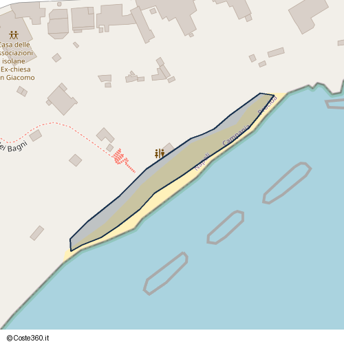 Posizione della spiaggia Spiaggia nei pressi di Via dei Bagni, Olmo, Procida, 80079