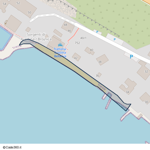 Posizione della spiaggia Spiaggia nei pressi di Via Auguste Piccard 42, Altipiano Ovest, Trieste, 34151
