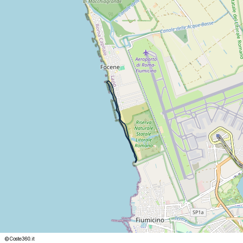 Posizione della spiaggia Spiaggia nei pressi di Via delle Patelle, Focene, Fiumicino, 00054