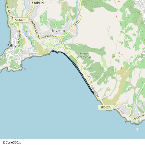 Posizione della spiaggia Spiaggia nei pressi di Strada Regionale 562 del Golfo di Policastro-Diramazione Camerota, Camerota, 84051