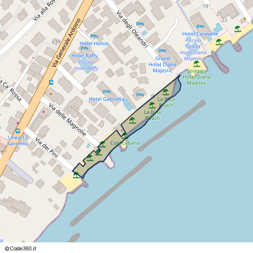 Posizione della spiaggia Spiaggia nei pressi di Via dei Gerani, Diano Marina, 18013