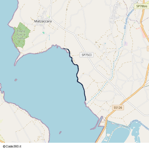 Posizione della spiaggia Spiaggia nei pressi di Santu Giuanni Suèrgiu/San Giovanni Suergiu, 09010