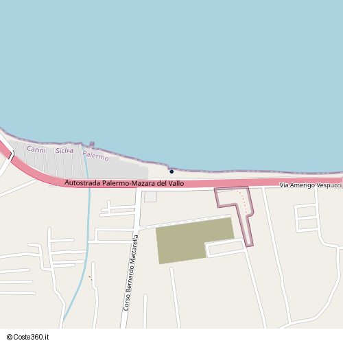 Posizione della spiaggia Spiaggia nei pressi di Carini, 90044