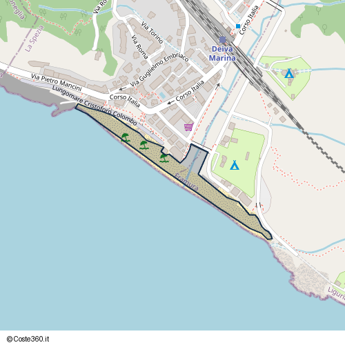 Posizione della spiaggia Spiaggia nei pressi di Lungomare Cristoforo Colombo, Deiva Marina, 19013