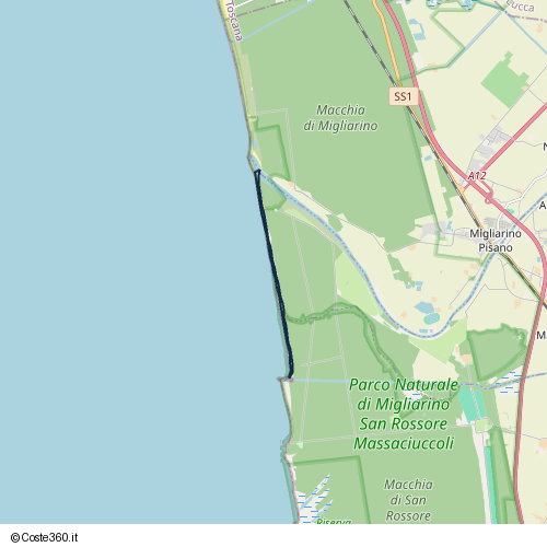 Posizione della spiaggia Spiaggia nei pressi di San Giuliano Terme