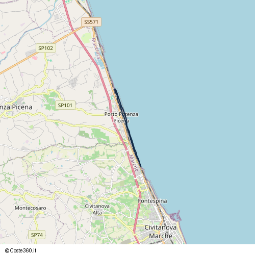 Posizione della spiaggia Spiaggia nei pressi di Lungomare Marinai d'Italia 10, Potenza Picena, 62018