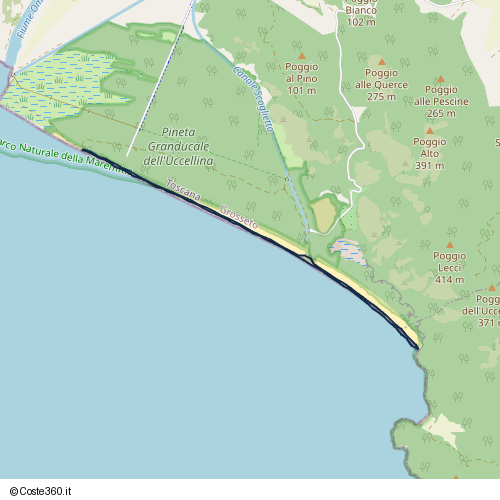 Posizione della spiaggia Spiaggia nei pressi di Pinastrellaia, Grosseto