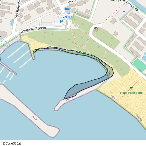 Posizione della spiaggia Spiaggia nei pressi di Lungolago Quinto Ennio, Ugento, 73059