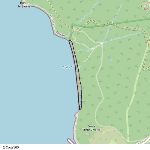 Posizione della spiaggia Spiaggia nei pressi di antica strada dogana dei cavalleggeri, Scarlino