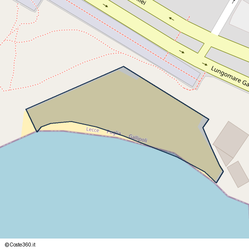 Posizione della spiaggia Spiaggia nei pressi di Lungomare Galileo Galilei, Gallipoli, 73014