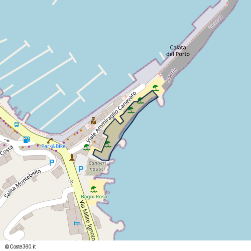 Posizione della spiaggia Spiaggia nei pressi di Viale Ammiraglio Canevaro 3, Santa Margherita Ligure, 16038