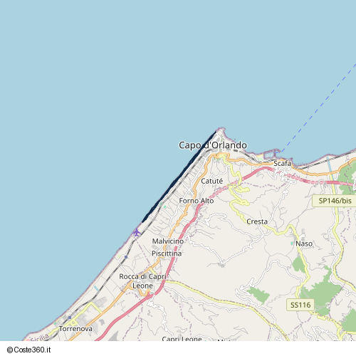 Posizione della spiaggia Spiaggia nei pressi di Lungomare Luciano Ligabue, Capo d'Orlando, 98071