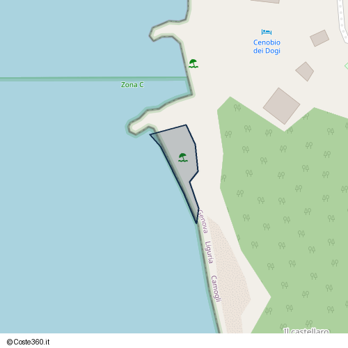 Posizione della spiaggia Spiaggia nei pressi di Via Niccolò Cuneo 34, Ruta, Camogli, 16032