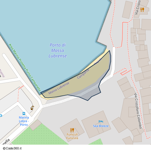 Posizione della spiaggia Spiaggia nei pressi di Via Fontanella, Marina della Lobra, Massa Lubrense, 80061