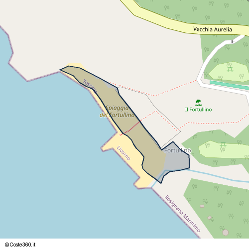 Posizione della spiaggia Spiaggia nei pressi di Vecchia Aurelia, Rosignano Marittimo, 57015