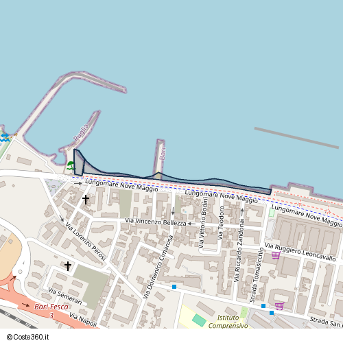 Posizione della spiaggia Spiaggia nei pressi di Lungomare Nove Maggio, Fesca, Bari, 70132