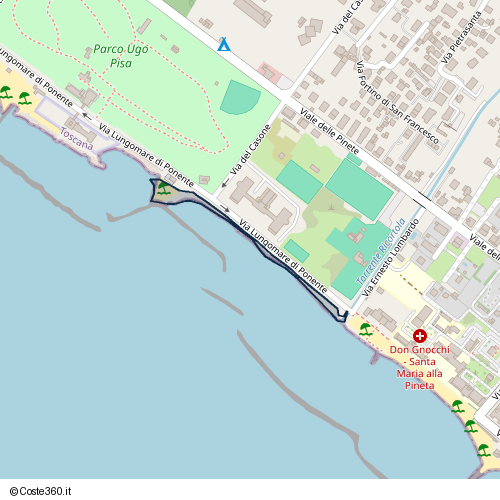 Posizione della spiaggia Spiaggia nei pressi di Via Lungomare di Ponente, Massa, 54037