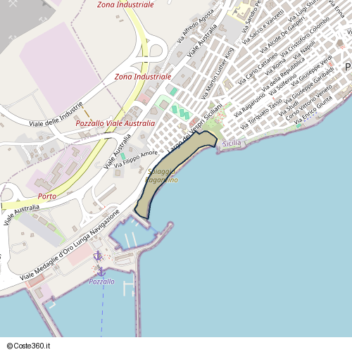 Posizione della spiaggia Spiaggia nei pressi di Largo dei Vespri Siciliani, Pozzallo, 97016