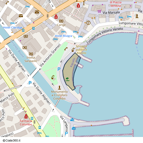 Posizione della spiaggia Spiaggia nei pressi di Rotonda Guglielmo Marconi, San Michele di Pagana, Rapallo, 16035