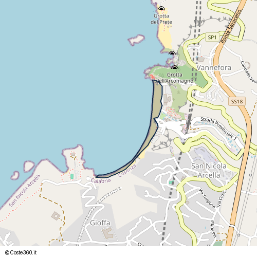 Posizione della spiaggia Spiaggia nei pressi di Strada Provinciale 1, Vannefora, San Nicola Arcella, 87029