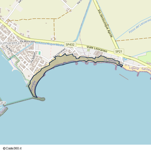 Posizione della spiaggia Spiaggia nei pressi di Via Litoranea, Fiumaretta, 19030