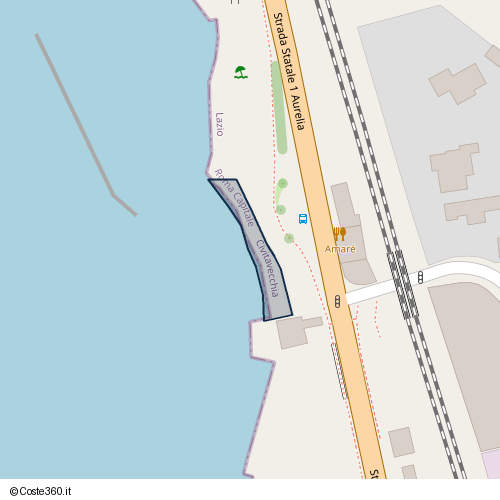 Posizione della spiaggia Spiaggia nei pressi di Strada Statale 1 Aurelia, Borgo Odescalchi, Civitavecchia, 00053