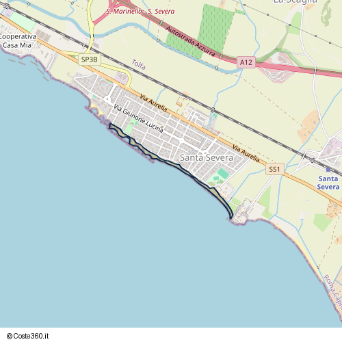 Posizione della spiaggia Spiaggia nei pressi di Lungomare Pyrgi, Santa Marinella, 00050