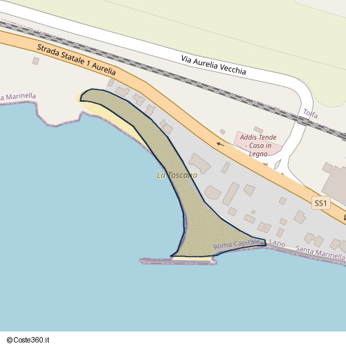 Posizione della spiaggia Spiaggia nei pressi di Strada Statale 1 Aurelia, Santa Marinella, 00058