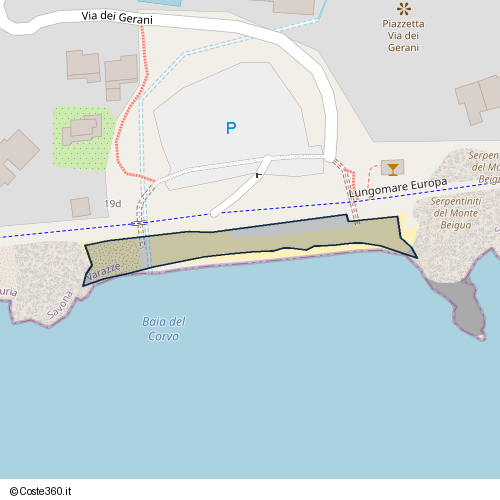 Posizione della spiaggia Spiaggia nei pressi di Lungomare Europa, Invrea, Varazze, 16016