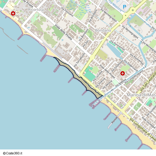 Posizione della spiaggia Spiaggia nei pressi di Via Lungomare di Ponente, Marina di Massa, Massa, 54037