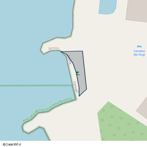 Posizione della spiaggia Spiaggia nei pressi di Via Niccolò Cuneo 34, Ruta, Camogli, 16032