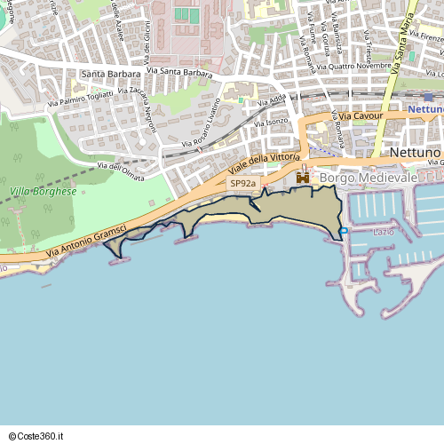 Posizione della spiaggia Spiaggia nei pressi di Via Antonio Gramsci, Borgo Medievale, Nettuno, 00048