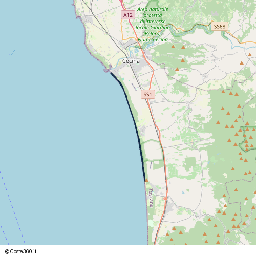 Posizione della spiaggia Spiaggia nei pressi di Via dei Pini, Marina di Bibbona