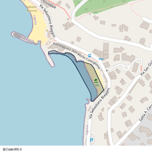 Posizione della spiaggia Spiaggia nei pressi di Via Sebastiano Biaggini, Lerici, 19032