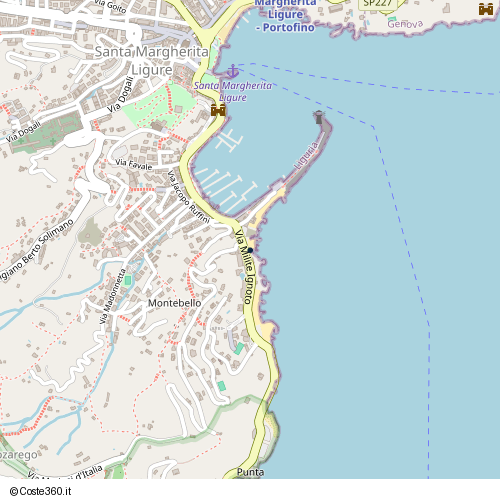 Posizione della spiaggia Spiaggia nei pressi di Via Milite Ignoto, Santa Margherita Ligure, 16038