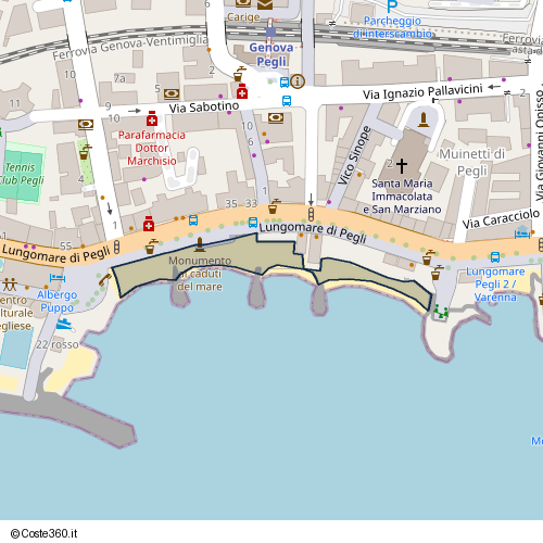 Posizione della spiaggia Spiaggia nei pressi di Lungomare di Pegli, Ponente, Genova, 16155