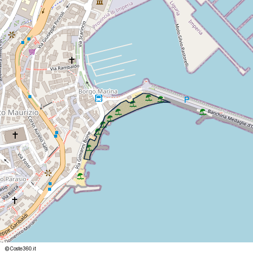 Posizione della spiaggia Spiaggia nei pressi di Banchina Medaglie d'Oro 18, Porto Maurizio, Imperia, 18100