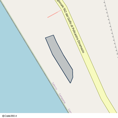 Posizione della spiaggia Spiaggia nei pressi di Strada Regionale 562 del Golfo di Policastro-Diramazione Camerota, Camerota, 84059