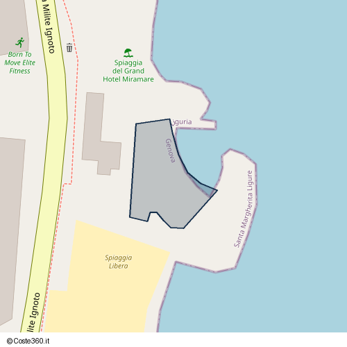 Posizione della spiaggia Spiaggia nei pressi di Via Milite Ignoto, Santa Margherita Ligure, 16038