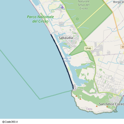 Posizione della spiaggia Spiaggia nei pressi di Strada Lungomare, Sabaudia, 04016