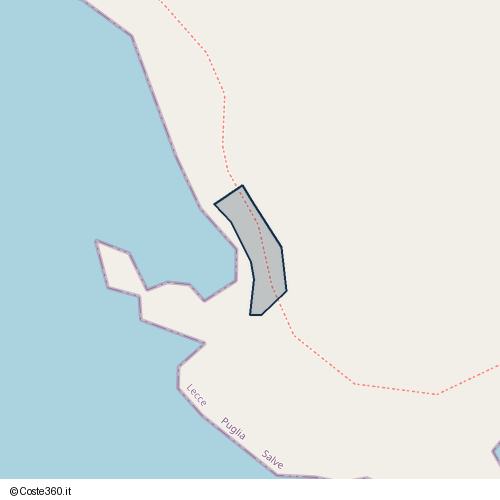 Posizione della spiaggia Spiaggia nei pressi di Strada Provinciale Pescoluse - Torre San Giovanni, Salve