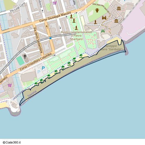 Posizione della spiaggia Spiaggia nei pressi di Passeggiata Walter Tobagi, Oltreletimbro, Savona, 17100