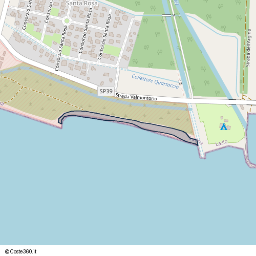 Posizione della spiaggia Spiaggia nei pressi di Strada Valmontorio, Latina, 04100