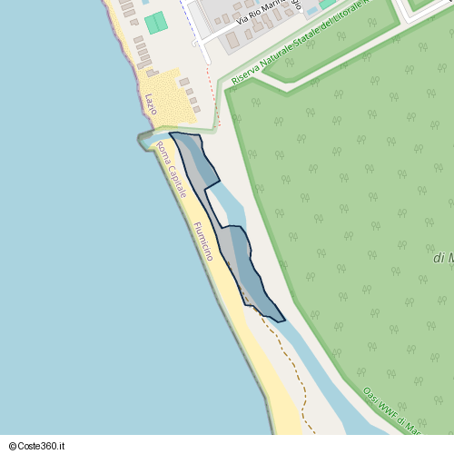 Posizione della spiaggia Spiaggia nei pressi di Lungomare di Levante, Fregene, Fiumicino, 00056