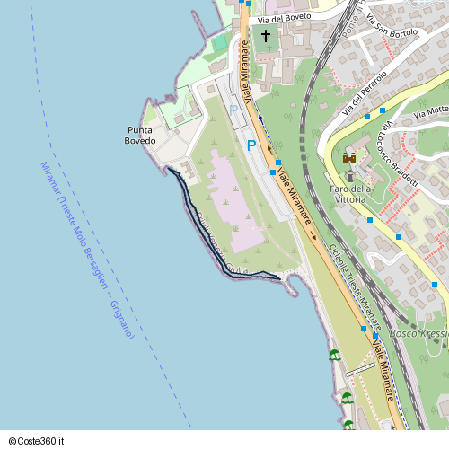 Posizione della spiaggia Spiaggia nei pressi di Punto Franco Vecchio, Barcola / Barkovlje, Trieste, 34136