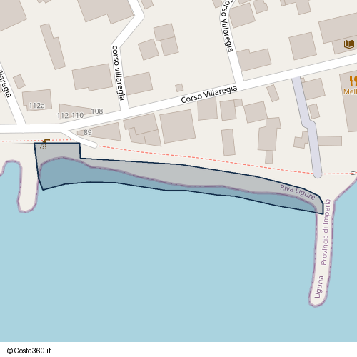Posizione della spiaggia Spiaggia nei pressi di Corso Villaregia 106 E, Riva Ligure, 18015