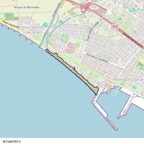 Posizione della spiaggia Spiaggia nei pressi di Marina di Carrara, Carrara, 54033