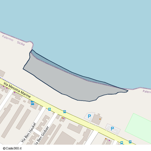 Posizione della spiaggia Spiaggia nei pressi di Via Messina Marine, II Circoscrizione, Palermo, 90121