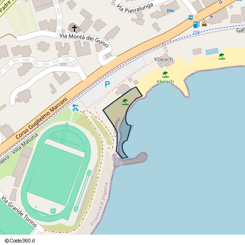 Posizione della spiaggia Spiaggia nei pressi di SS1, Coldirodi, Sanremo, 18014